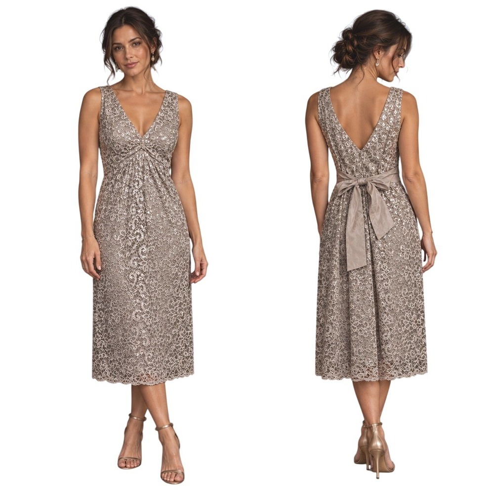 THE Limited Y2K Metallic Lace Cocktail Dress Size 12 Silk Tie Homecoming Holiday